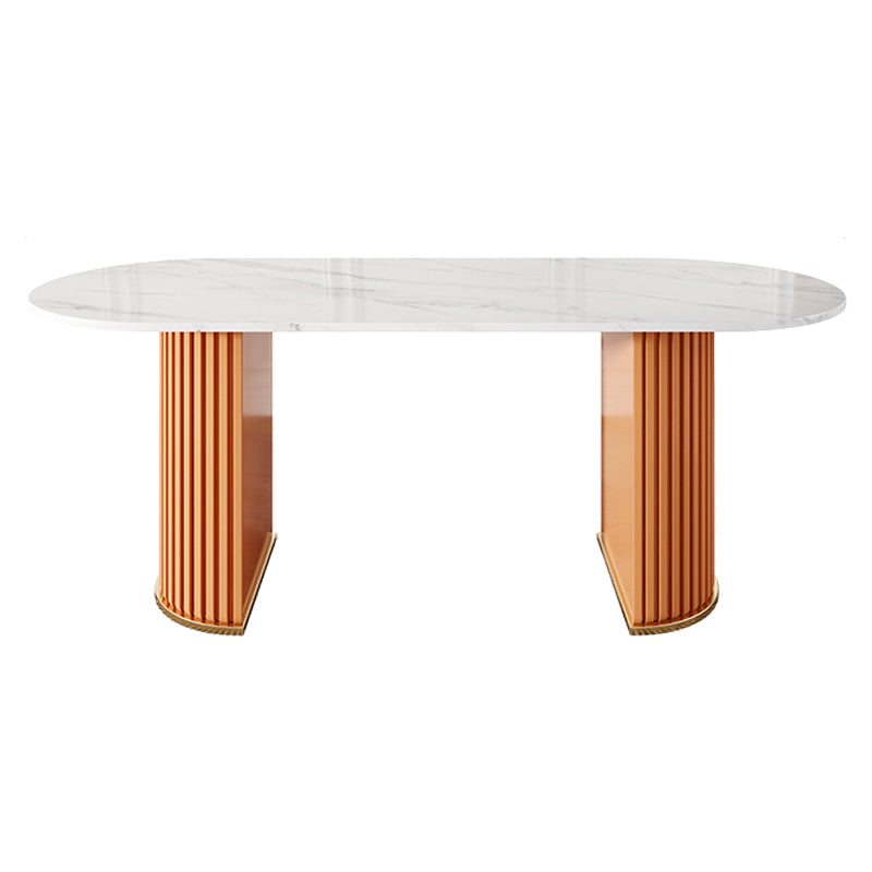 Oval Sintered Stone Top Esstisch Moderner Tisch in Weiß mit doppelter Sockel