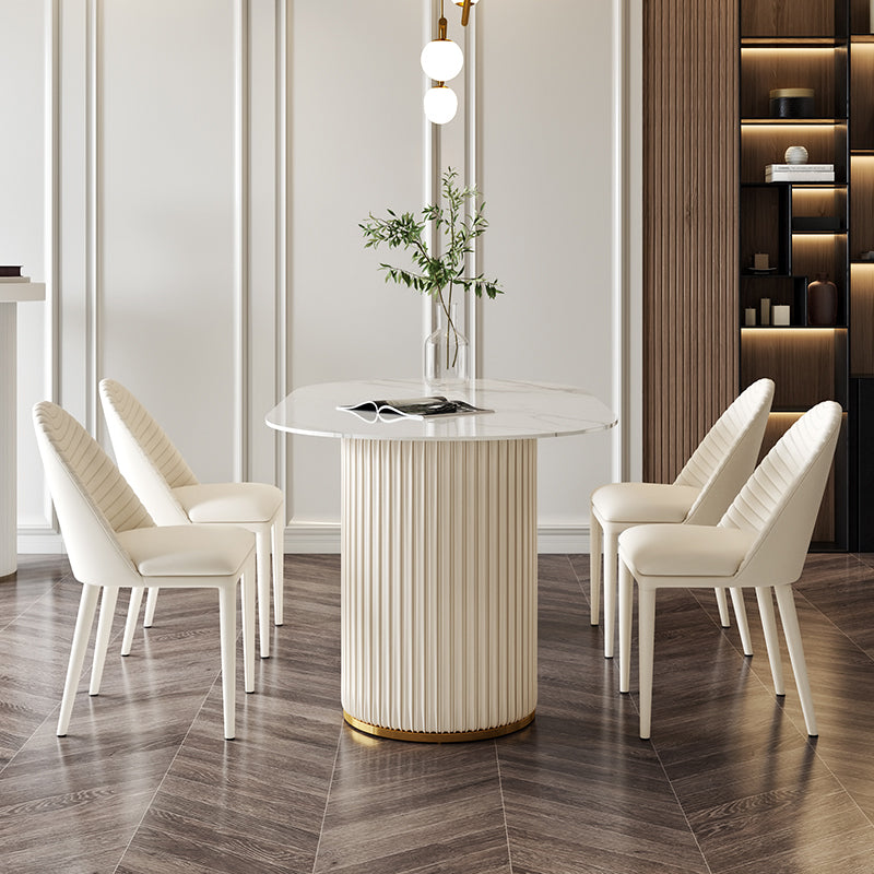 Oval Sintered Stone Top Esstisch Moderner Tisch in Weiß mit doppelter Sockel