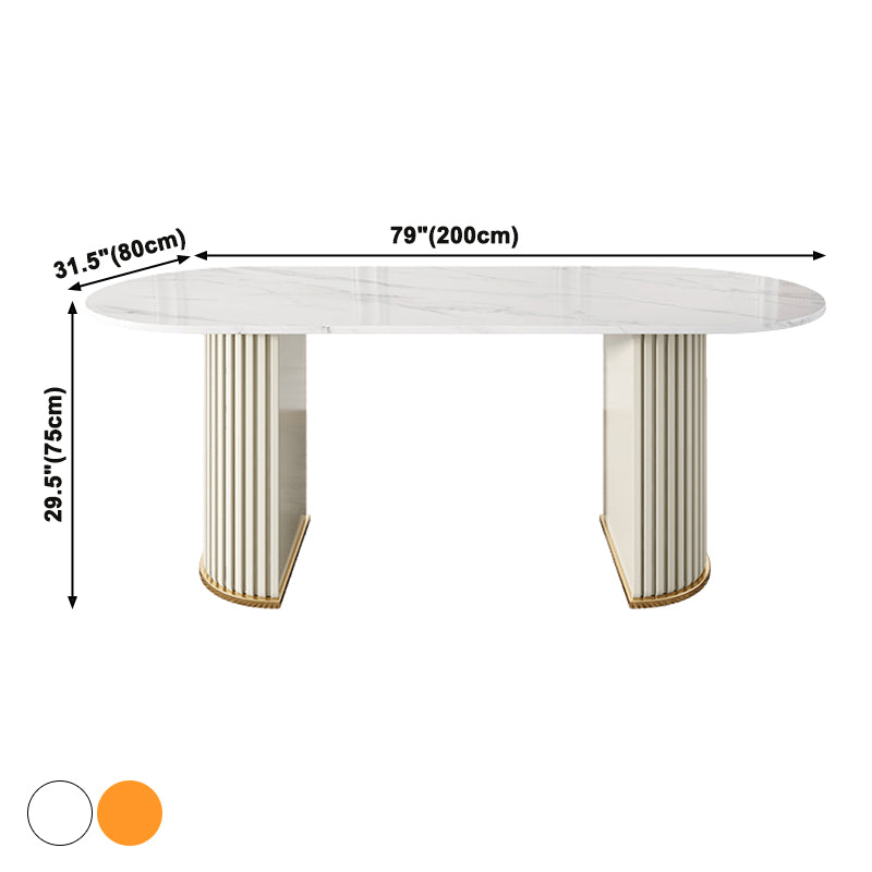 Oval Sintered Stone Top Esstisch Moderner Tisch in Weiß mit doppelter Sockel