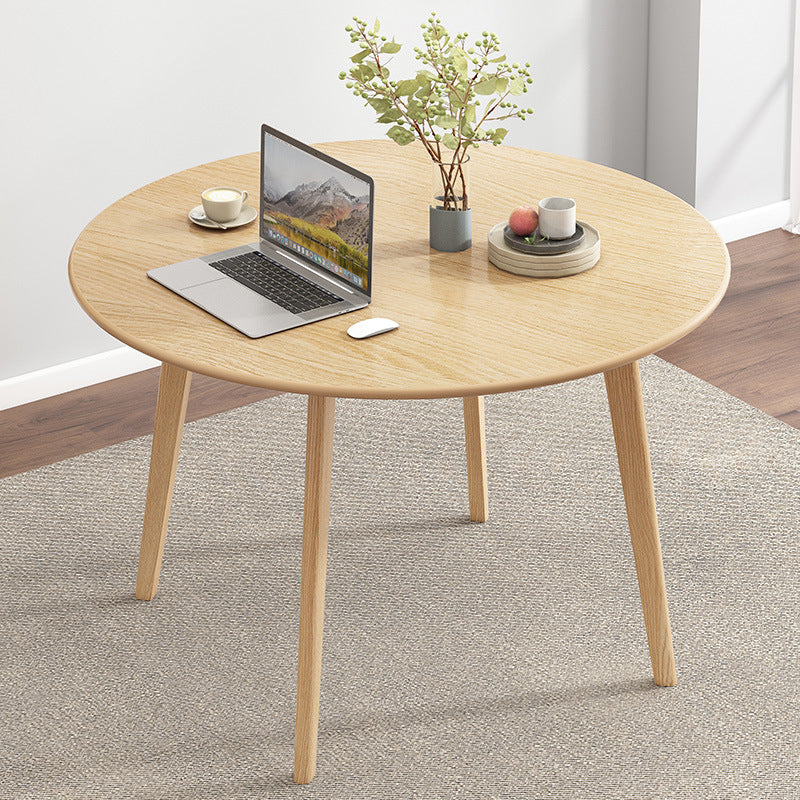 Round Solid Wood Two-Color Dining Table Simplicity 4 Legs Table for Dining Room