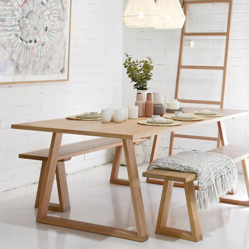Modern Solid Wood Table Rectangle Dining Table with Double Pedestal Base