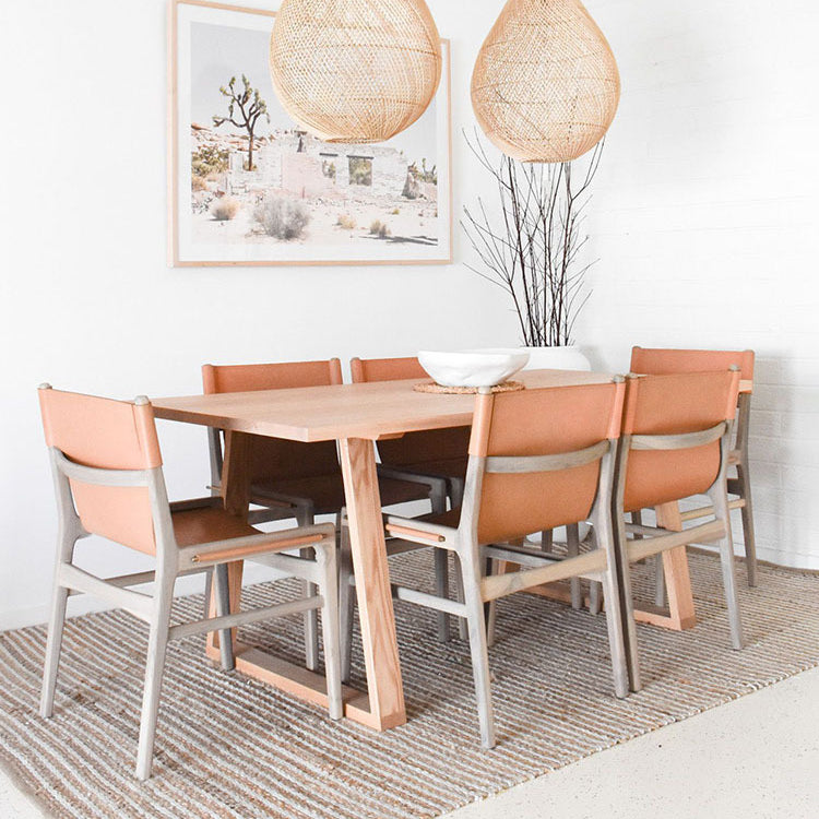 Modern Solid Wood Table Rectangle Dining Table with Double Pedestal Base