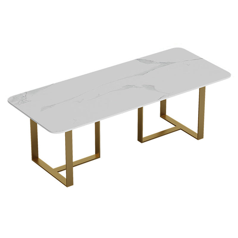 Sintered Stone White Dining Table Luxury Double Pedestal Table for Dining Room