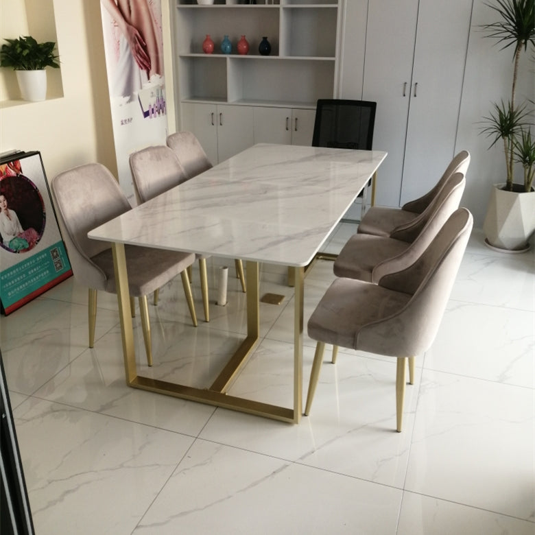 Sintered Stone White Dining Table Luxury Double Pedestal Table for Dining Room