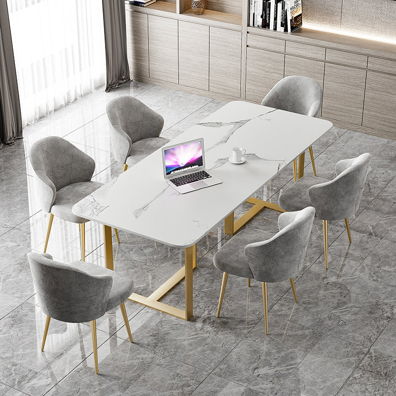 Sintered Stone White Dining Table Luxury Double Pedestal Table for Dining Room