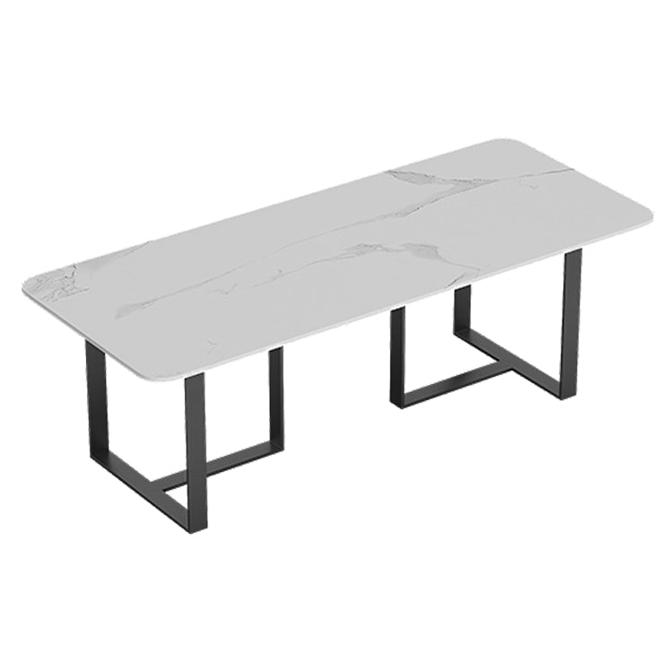 Sintered Stone White Dining Table Luxury Double Pedestal Table for Dining Room