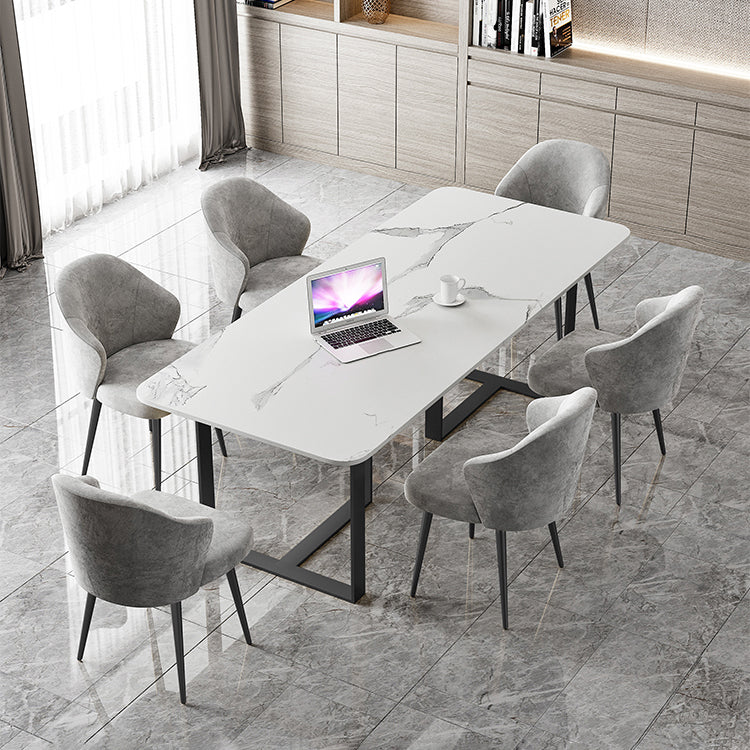 Sintered Stone White Dining Table Luxury Double Pedestal Table for Dining Room