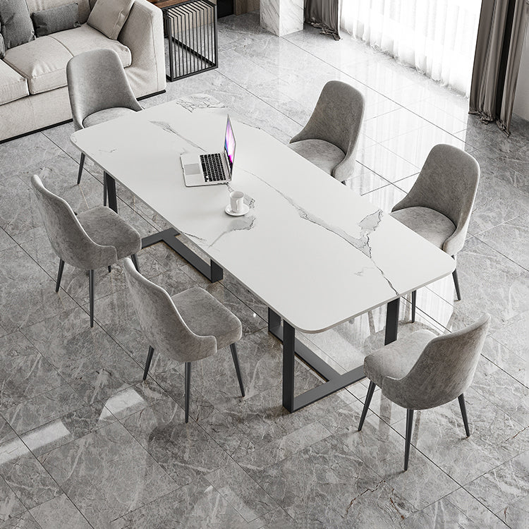 Sintered Stone White Dining Table Luxury Double Pedestal Table for Dining Room