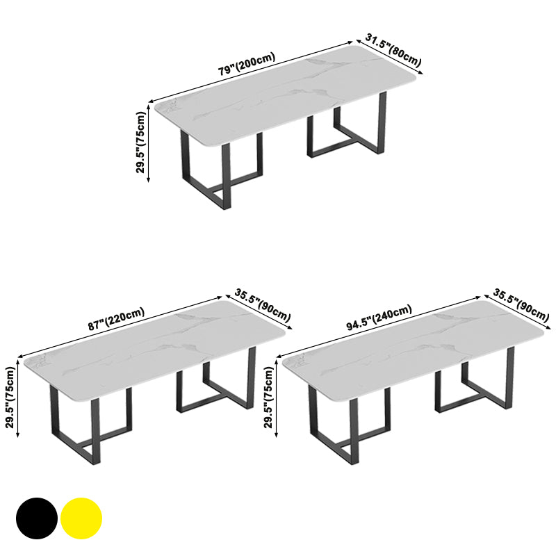 Sintered Stone White Dining Table Luxury Double Pedestal Table for Dining Room
