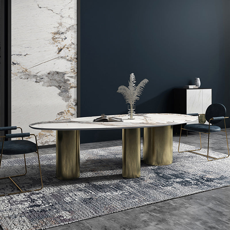 Traditional Luxury Oval Dining Table Sintered Stone Dining Table with 3 Legs