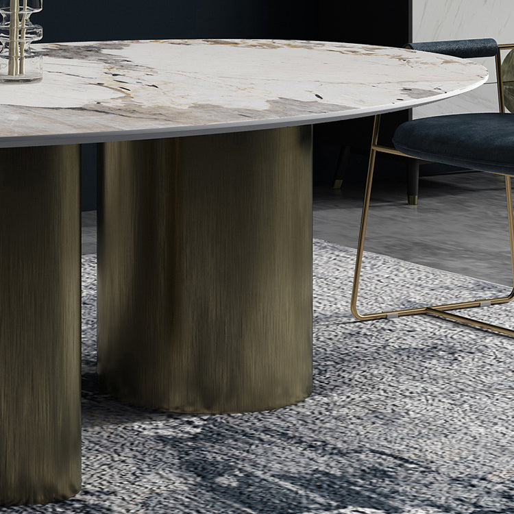Traditional Luxury Oval Dining Table Sintered Stone Dining Table with 3 Legs