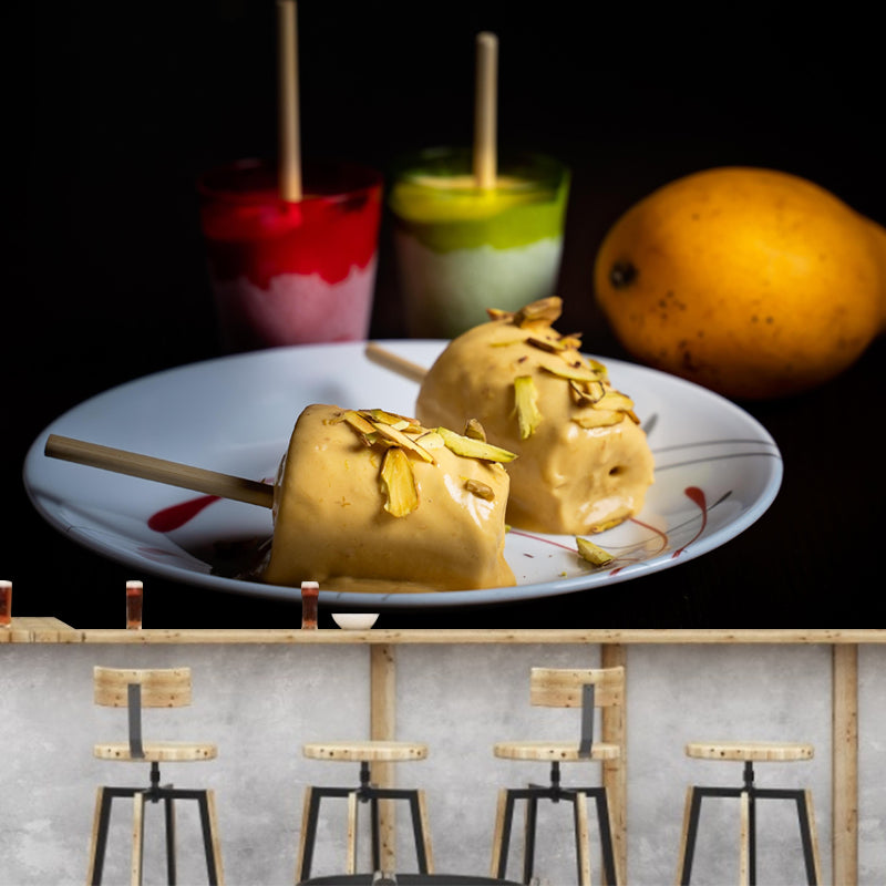 Dessert Shop Wall Mural with Ice Cream Painting Eco-friendly for Decoration