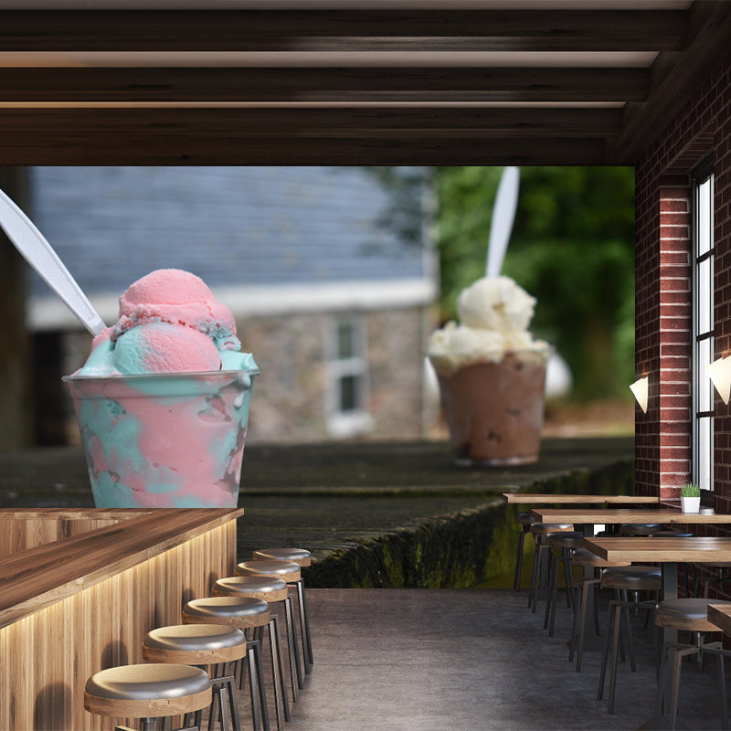 Dessert Shop Wall Mural with Ice Cream Painting Eco-friendly for Decoration
