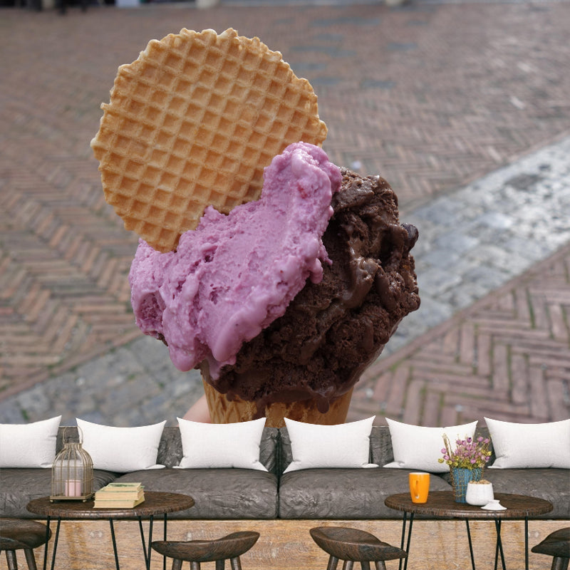 Dessert Shop Wall Mural Decor with Ice Cream Painting Eco-friendly Wallpaper