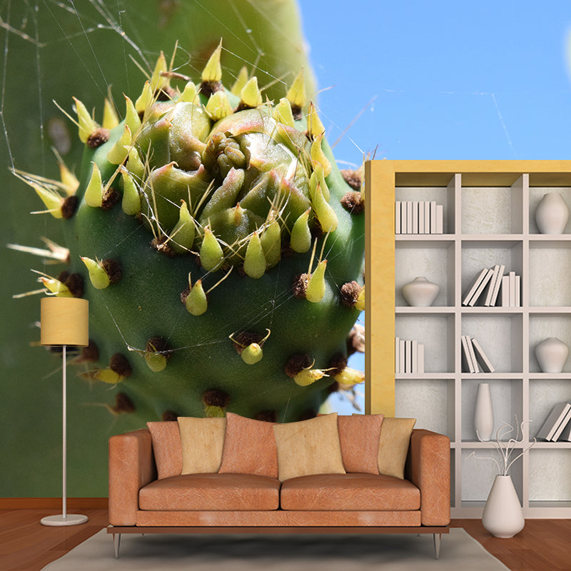 Green Cactus Mural Wallpaper Sleeping Room Wall Covering, Stain Resistant