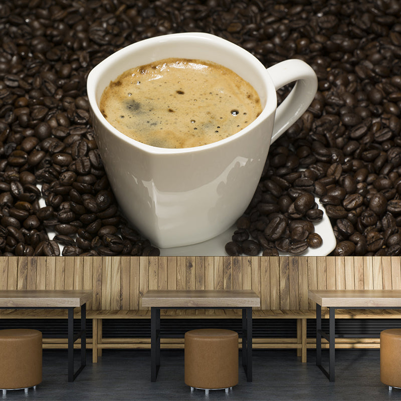 Minimalism Style Coffee Beans Wall Mural Moisture Resistant Wall Art for Coffee Shop