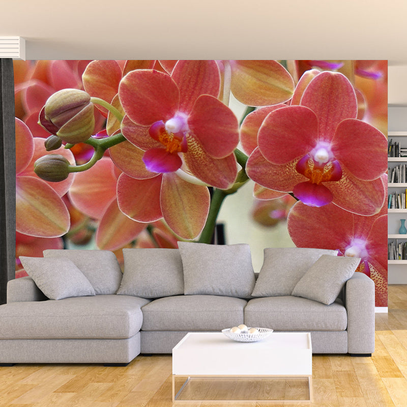 Modern Girl Room Decoration Orchid Mural Wallpaper, Custom Size Available