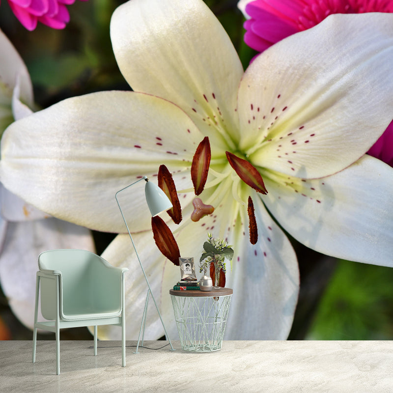 Customized Blooming Lily Mural Wallpaper Contemporary for Guest Room Decor