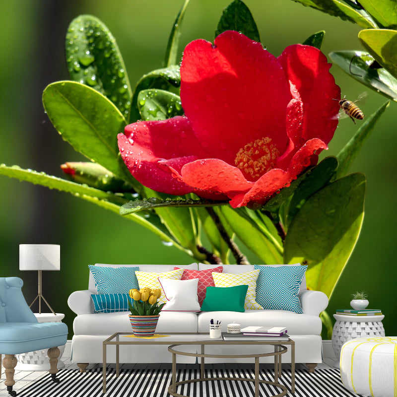 Customized Blooming Camellia Mural Wallpaper Contemporary for Guest Room
