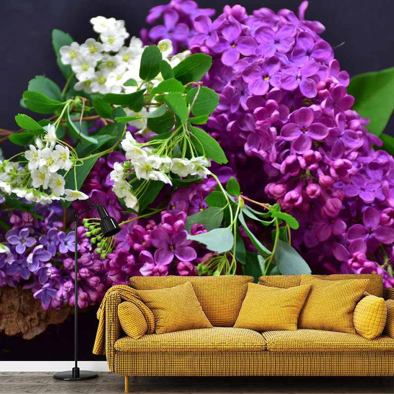 Customized Blooming Lilac Mural Wallpaper Contemporary for Guest Room Decor