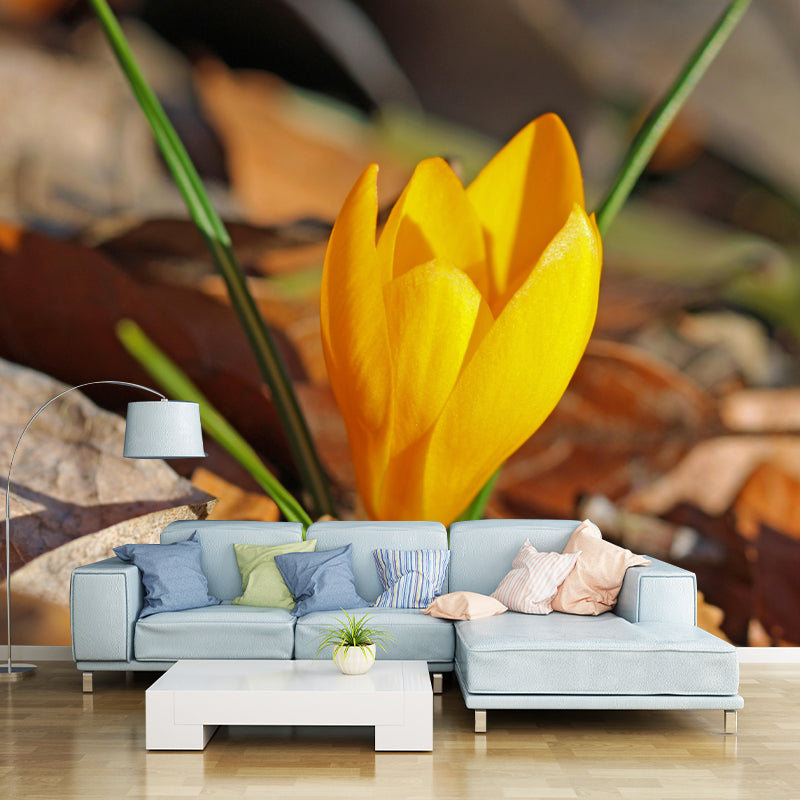 Blooming Saffron Environment Friendly Mural Wall Covering for Sleeping Room