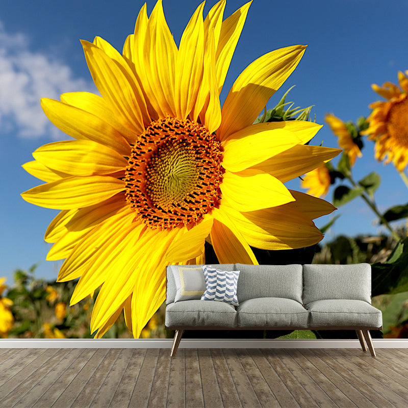Customized Blooming Sunflower Mural Wallpaper Contemporary for Guest Room Decor