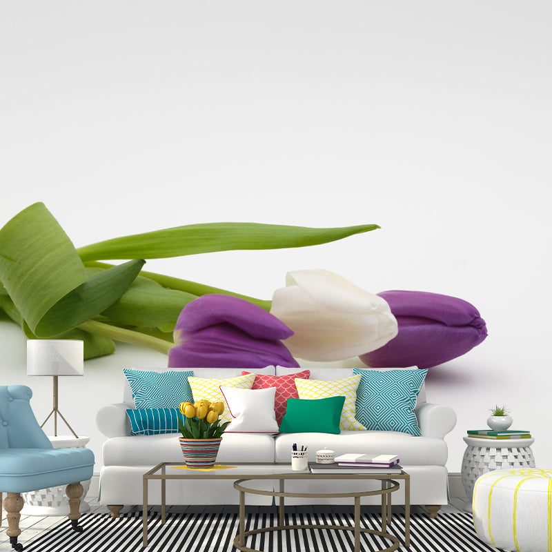 Customized Tulip Bud Mural Wallpaper Contemporary for Guest Room Decor