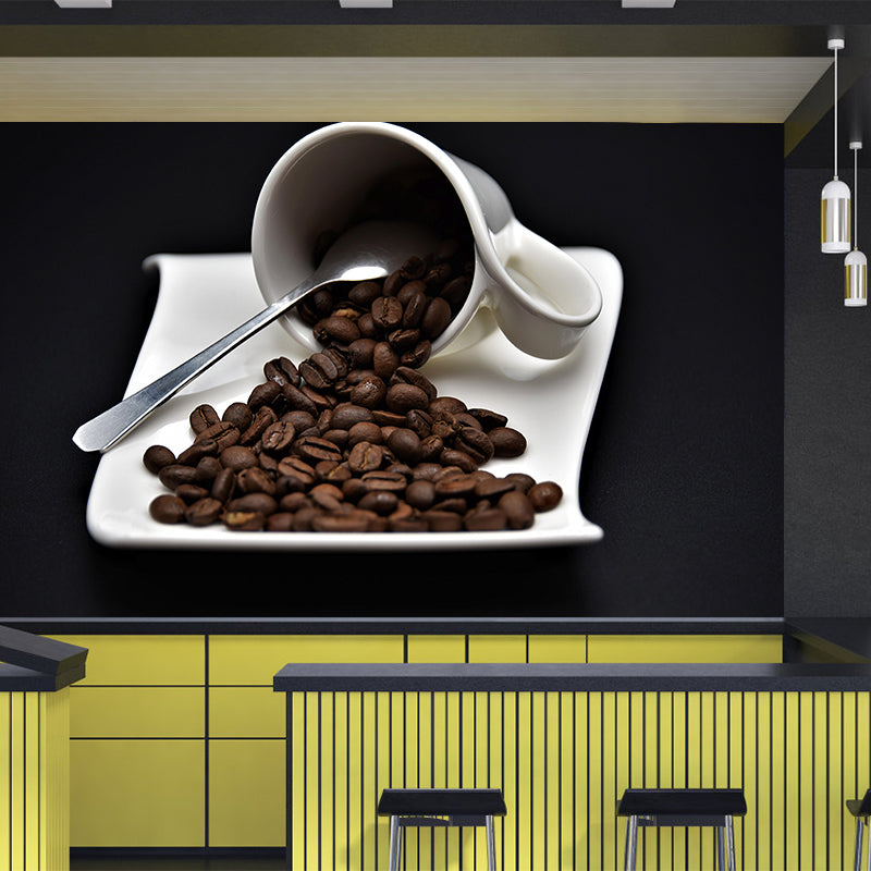 Soft Color Coffee Beans Mural Contemporary Wallpaper for Shop Interior Decoration