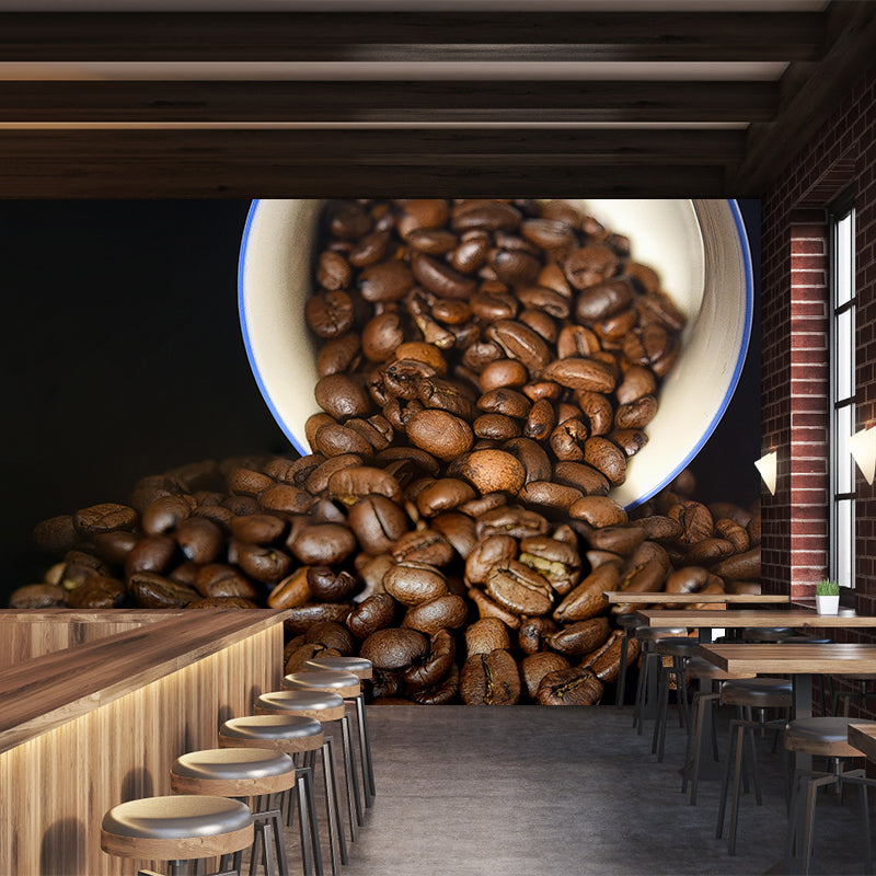 Soft Color Coffee Beans Mural Contemporary Wallpaper for Shop Interior Decoration