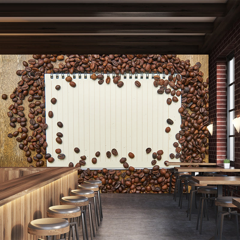 Contemporary Coffee Beans Mural Wallpaper for Shop Interior Decoration