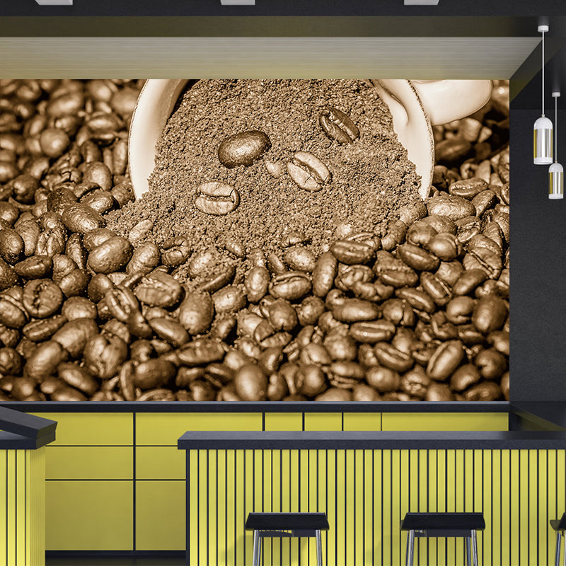 Contemporary Coffee Beans Mural Wallpaper for Shop Interior Decoration
