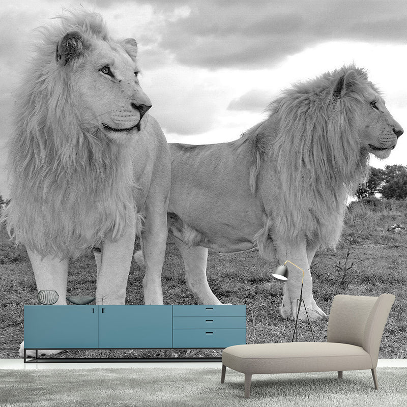 Ferocious Animal Lion Mural Decal Customized Contemporary Wall Covering