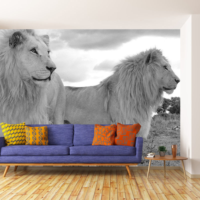 Ferocious Animal Lion Mural Decal Customized Contemporary Wall Covering