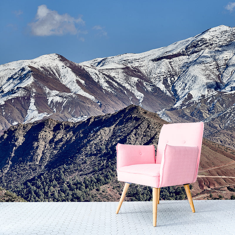 Winter Snow Mountain Scenery Wall Covering for Living Room, Water Resistant