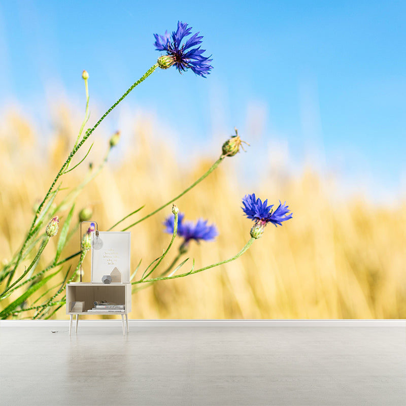 Customized Cornflower Mural Wallpaper Waterproofing Wall Decor for Meeting Room