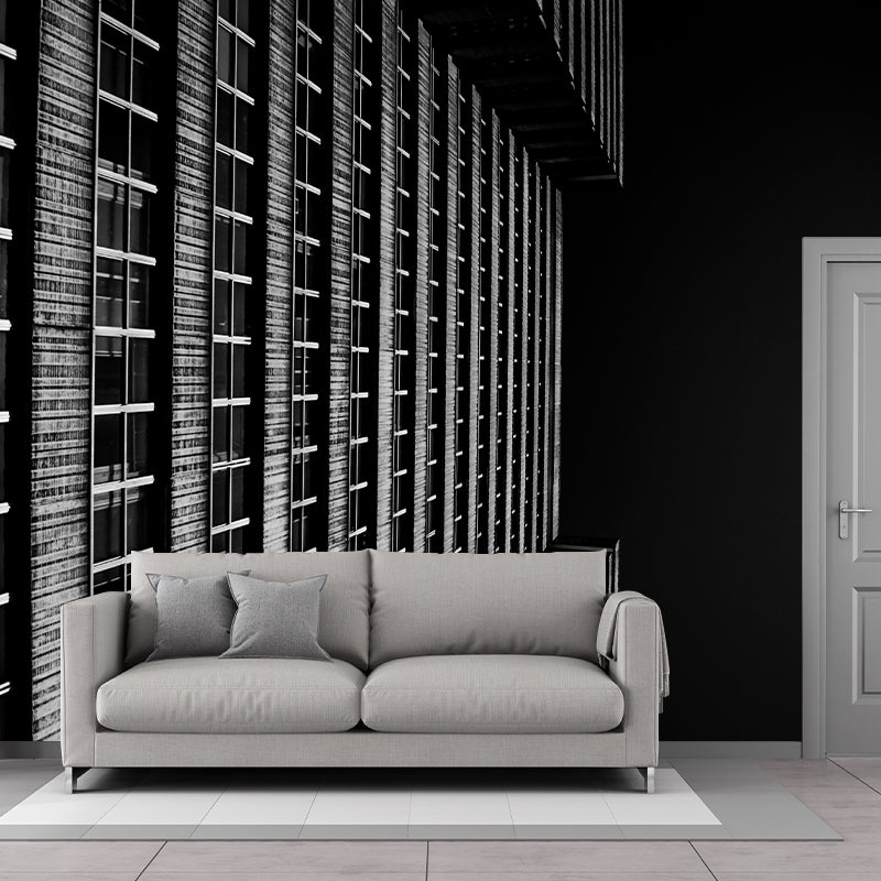 Night City Building Wall Mural Contemporary Style for Meeting Room, Moisture Resistant