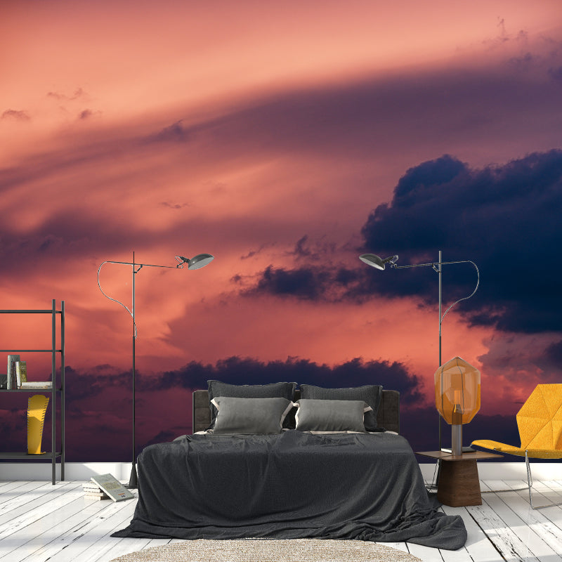 View of Clouds Mural Soft Color Stain Resistant Wall Art for Living Room