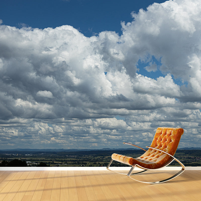 View of Clouds Mural Soft Color Stain Resistant Wall Art for Living Room