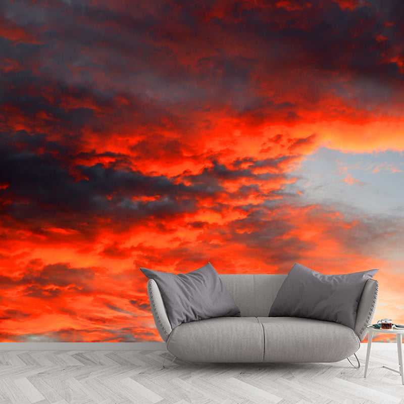 View of Clouds Mural Soft Color Stain Resistant Wall Art for Living Room