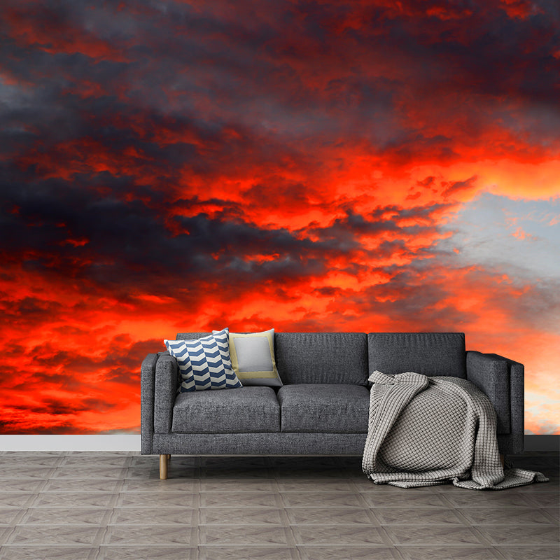 View of Clouds Mural Soft Color Stain Resistant Wall Art for Living Room