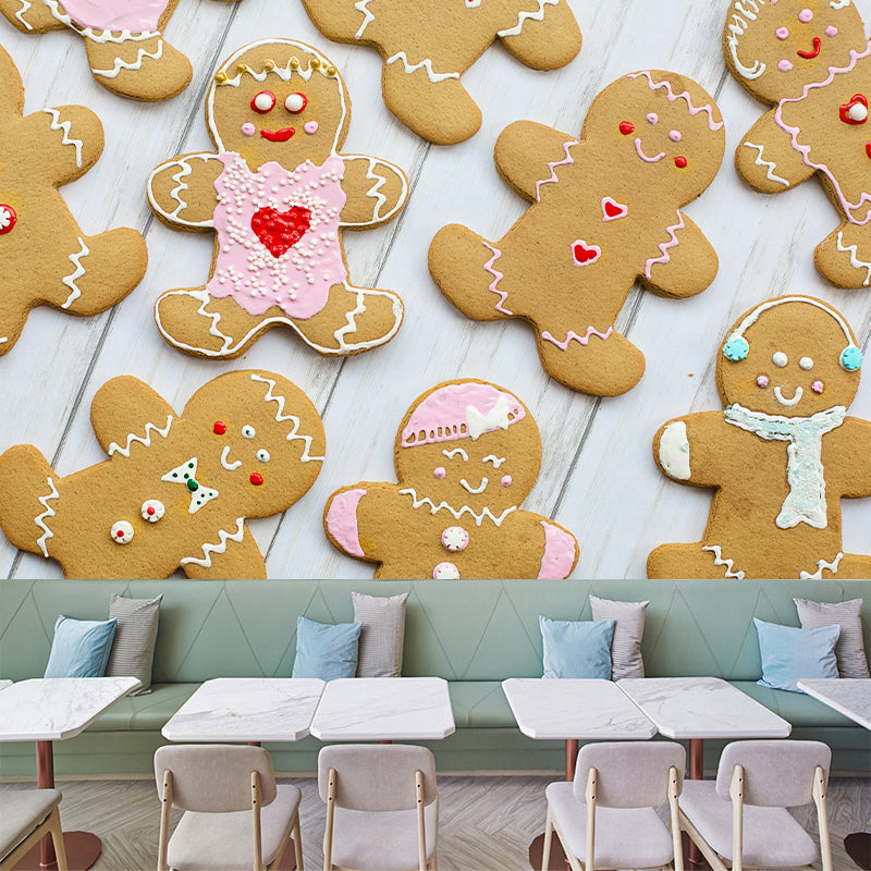 Contemporary Gingerbread Wall Mural Environment Friendly Wallpaper for Cake Shop