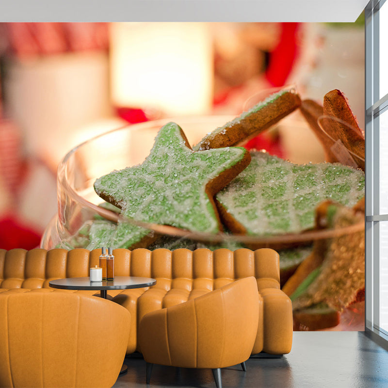 Contemporary Gingerbread Wall Mural Environment Friendly Wallpaper for Cake Shop