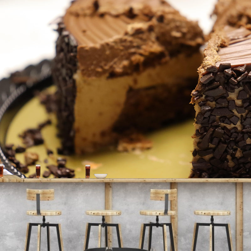 Contemporary Chocolate Mousse Wall Mural Environment Friendly Wallpaper for Cake Shop