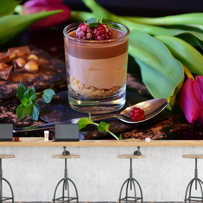 Contemporary Chocolate Mousse Wall Mural Environment Friendly Wallpaper for Cake Shop