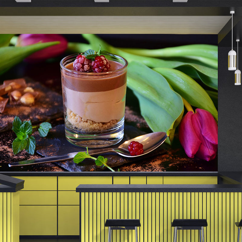 Contemporary Chocolate Mousse Wall Mural Environment Friendly Wallpaper for Cake Shop
