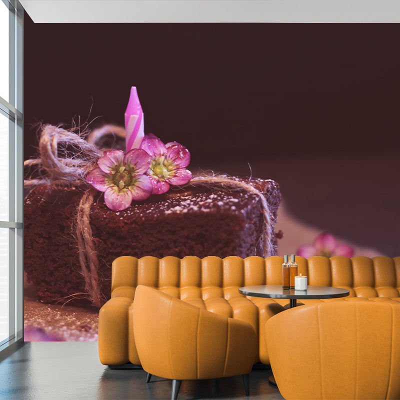 Contemporary Chocolate Cake Wall Mural Environment Friendly Wallpaper for Cake Shop