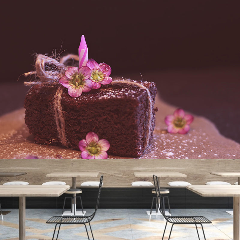 Contemporary Chocolate Cake Wall Mural Environment Friendly Wallpaper for Cake Shop
