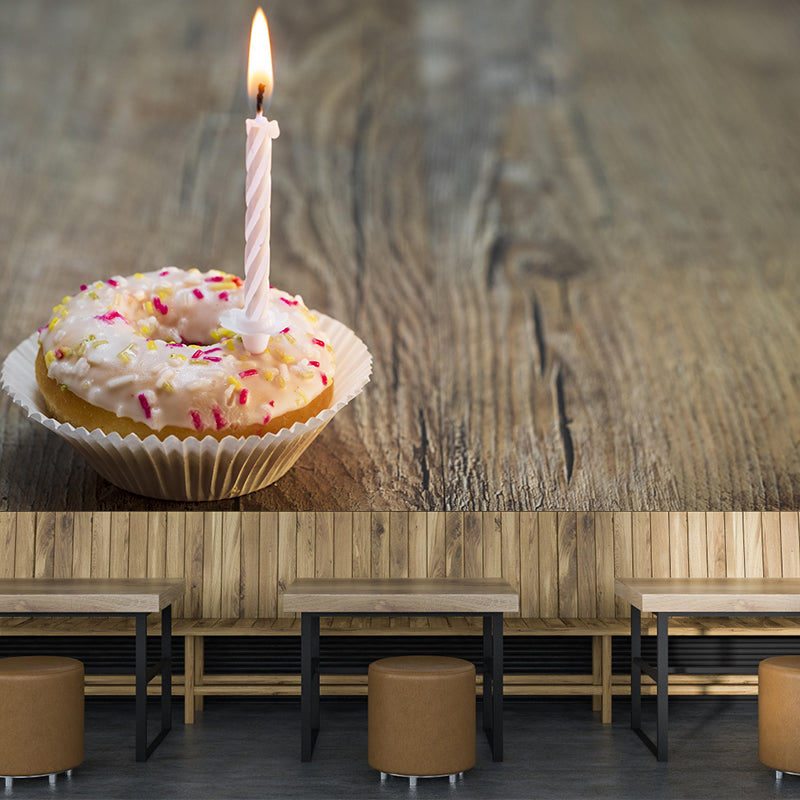 Contemporary Donut Wall Mural Environment Friendly Wallpaper for Cake Shop