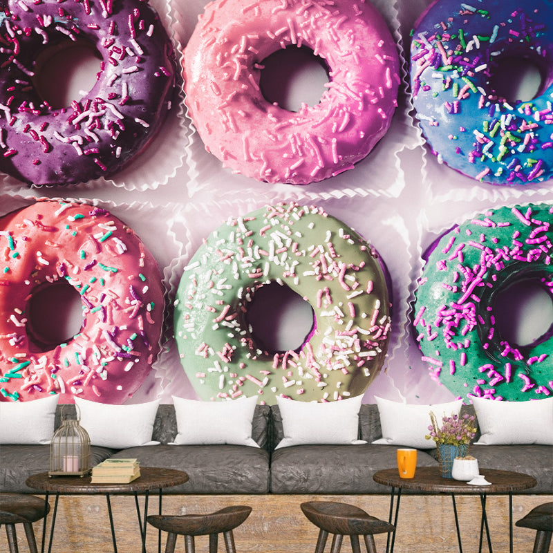 Contemporary Donut Wall Mural Environment Friendly Wallpaper for Cake Shop