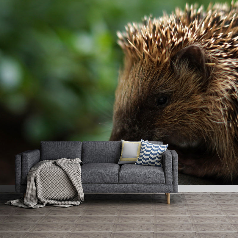 Customized Hedgehog Wall Mural Wallpaper Horizontal Photography for Sitting Room